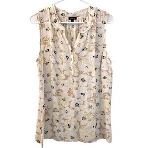 Talbots Top Sleeveless Blouse Ruffled Neckline Floral Print V Neck WM SZ L